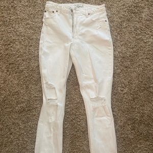 Abercrombie brand new “the skinny high rise” ripped white denim jeans size 27/4